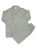OMJ Vintage Hanes two-piece cotton pajama set in white with a green and yellow geometric pattern.