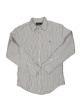 OMJ Vintage Polo Ralph Lauren purple and white vertical striped long sleeve button down shirt with embroidered logo