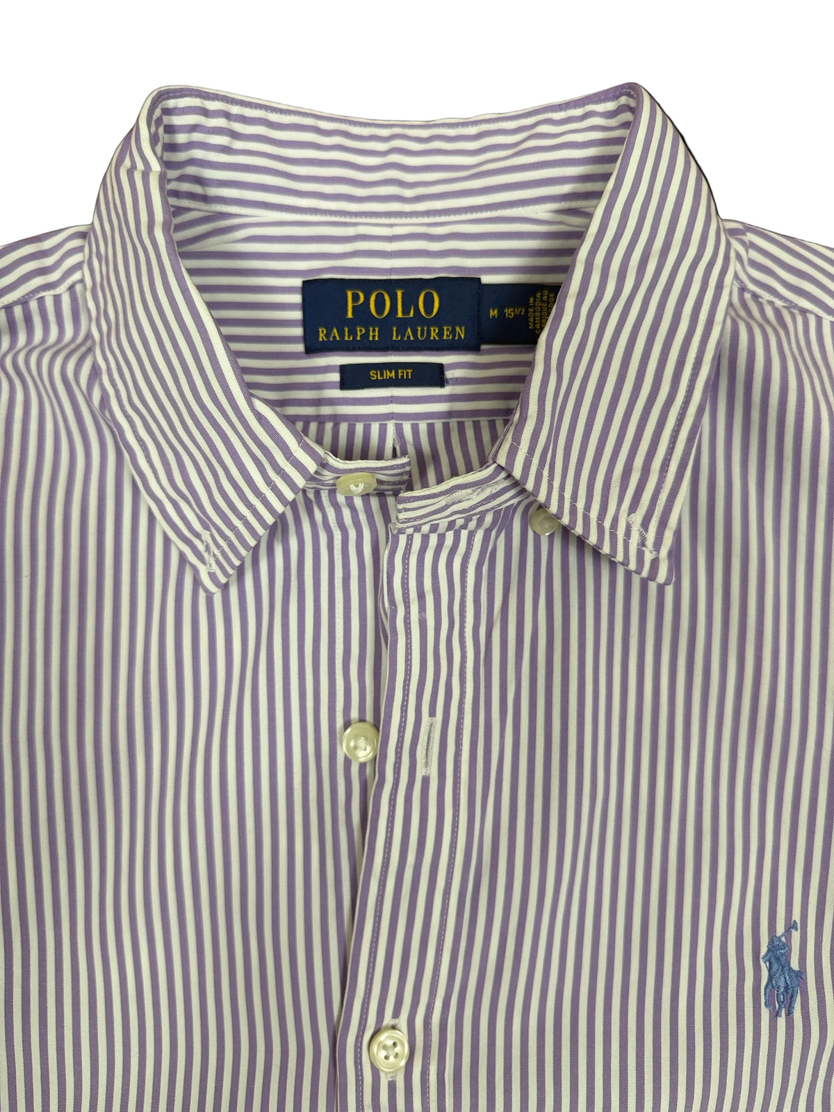OMJ Vintage Polo Ralph Lauren slim fit button-down shirt in purple and white vertical stripes with point collar