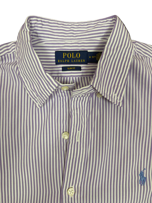 OMJ Vintage Polo Ralph Lauren slim fit button-down shirt in purple and white vertical stripes with point collar