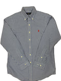 OMJ Vintage Ralph Lauren blue and white gingham cotton button-down shirt with red embroidered pony logo