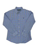 OMJ Vintage Ralph Lauren slim fit button-down shirt in blue and white plaid with embroidered chest logo