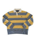 OMJ Vintage Polo Ralph Lauren yellow and slate blue striped cotton rugby sweatshirt with white collar and pocket