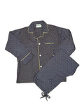 OMJ Vintage Yves Saint Laurent navy blue cotton pajama set with intricate paisley print and contrast piping.
